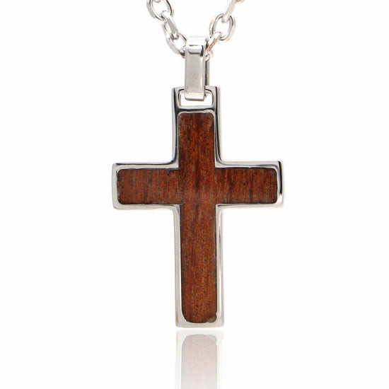 Hawaiian Koa Wood Stainless Steel Pendant |Cross