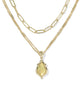Kendra Scott- Adriana Scallop Frame Multi Strand Necklace Yellow Iridescent Abalone- Gold