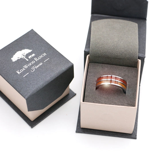 Crushed Red Coral & Hawaiian Koa Wood Ring | 8mm Tungsten