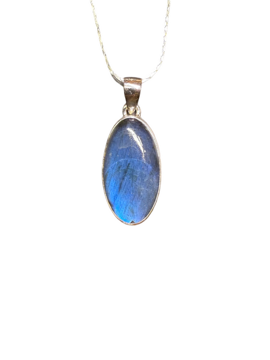 Labradorite Polished Sterling Silver Pendant | Madagascar | Oval