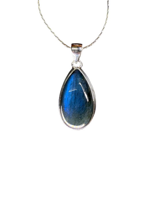 Labradorite Polished Sterling Silver Pendant | Madagascar | Teardrop