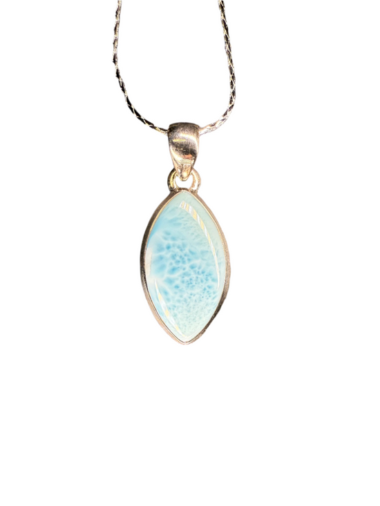 Larimar Polished Sterling Silver Pendant | Dominican Republic | Marquise