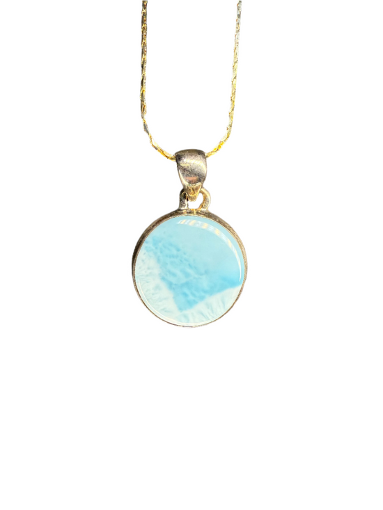 Larimar Polished Sterling Silver Pendant | Dominican Republic | Round