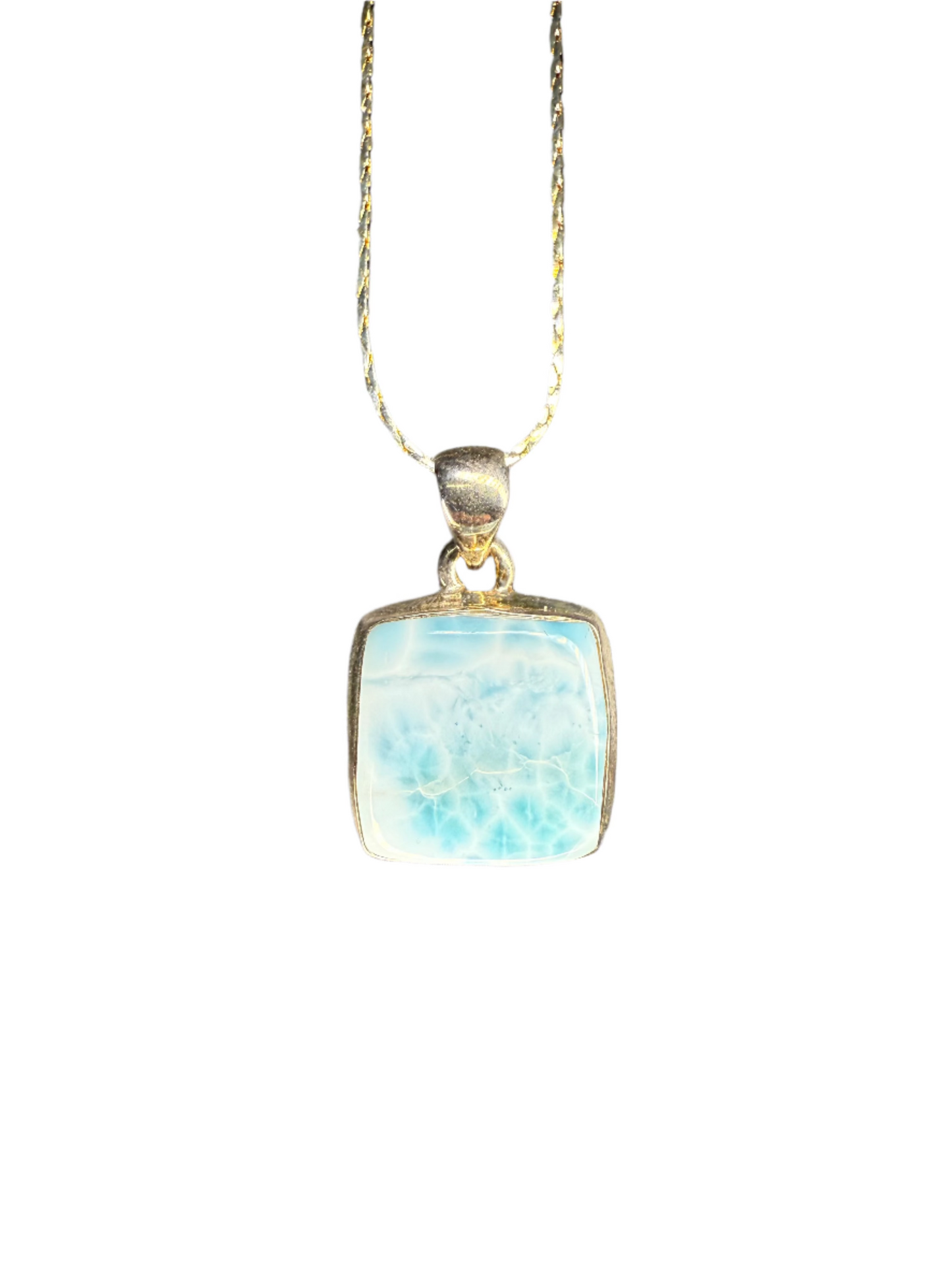 Larimar Polished Sterling Silver Pendant | Dominican Republic | Square 