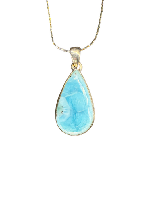 Larimar Polished Sterling Silver Pendant | Dominican Republic | Teardrop