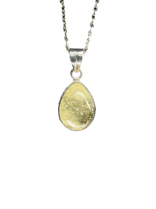 Libyan Desert Glass Polished Sterling Silver Pendant | Oval