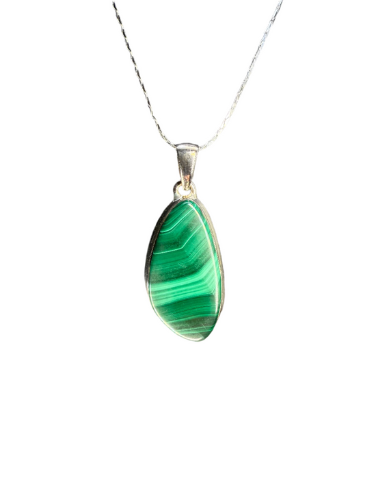 Malachite Polished Sterling Silver Pendant | Congo | Oval