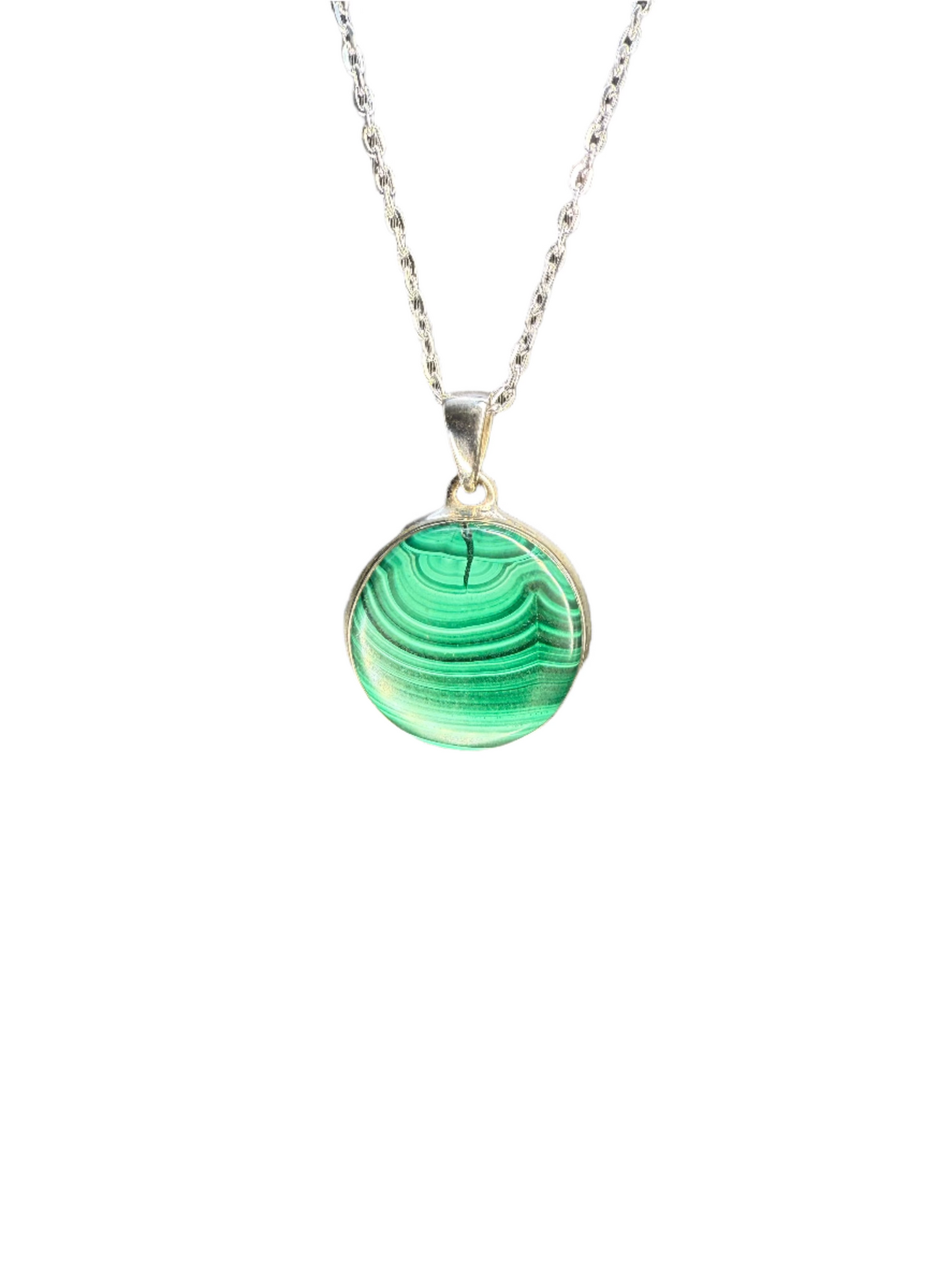 Malachite Polished Sterling Silver Pendant | Congo | Round