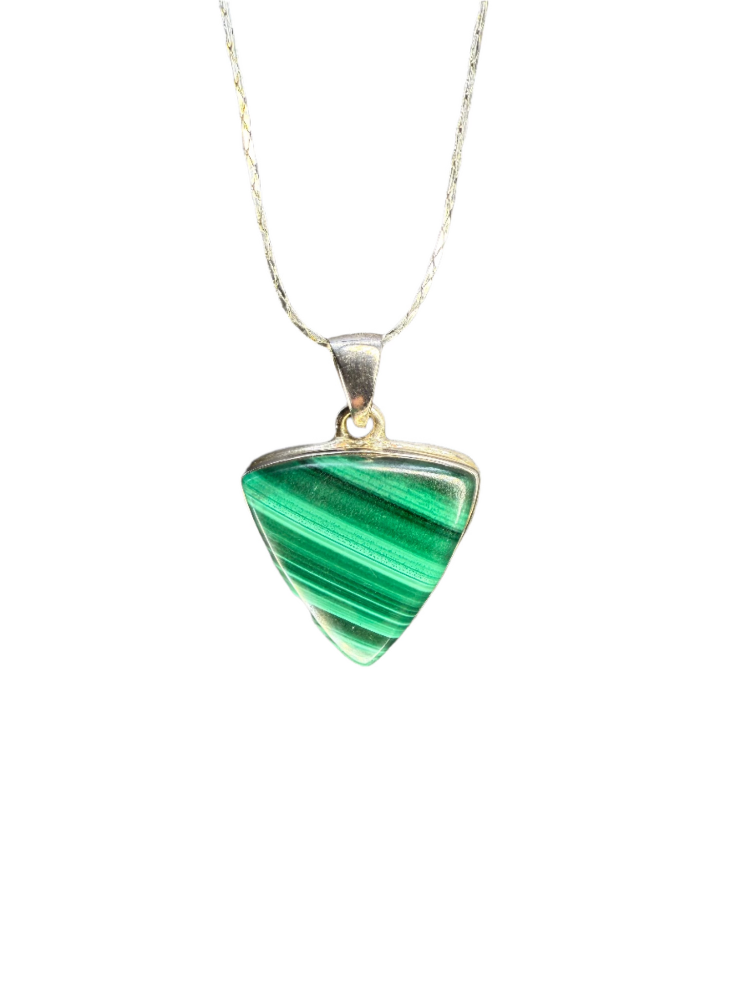 Malachite Polished Sterling Silver Pendant | Congo | Triangle