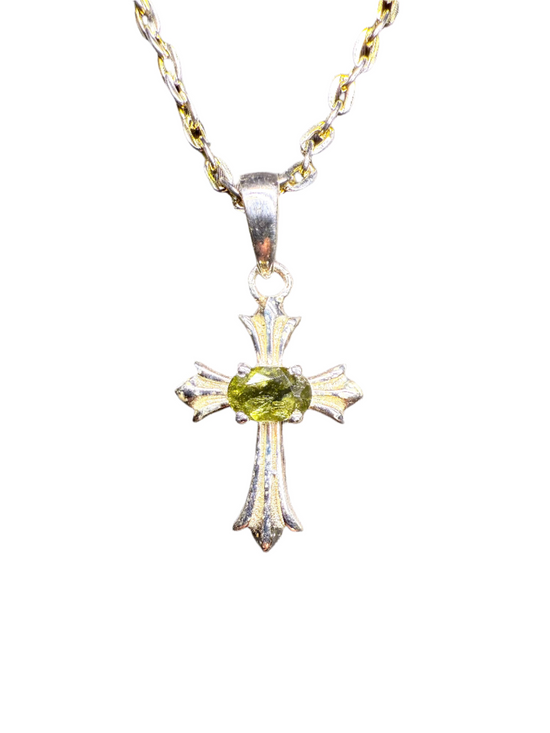 Moldavite Sterling Silver Celtic Cross Pendant | Czech