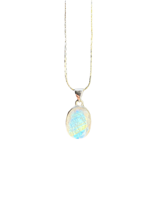 Moonstone Faceted Sterling Silver Pendant | India | Oval