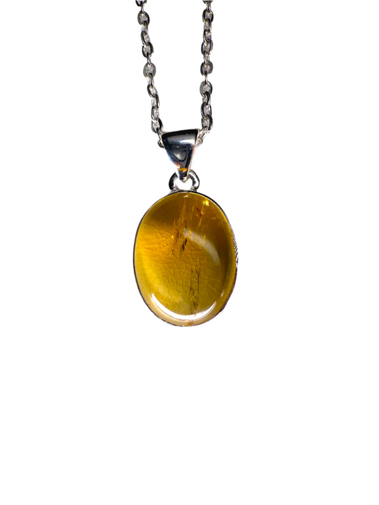 Natural Citrine Polished Sterling Silver Pendant | Brazil | Oval