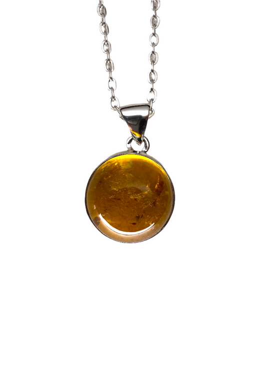 Natural Citrine Polished Sterling Silver Pendant | Brazil | Round