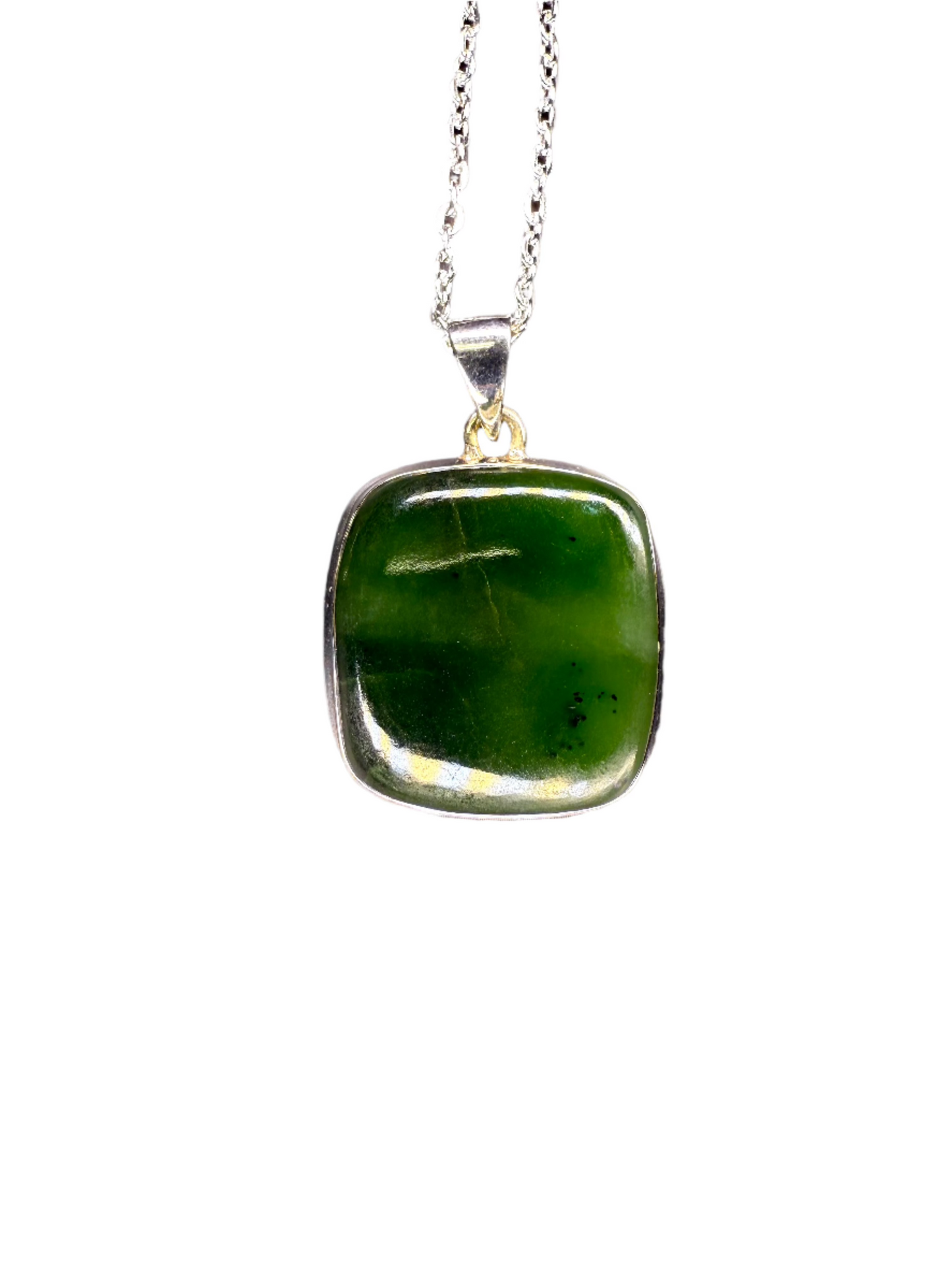 Nephrite Jade Polished Sterling Silver Pendant | Canada | Square