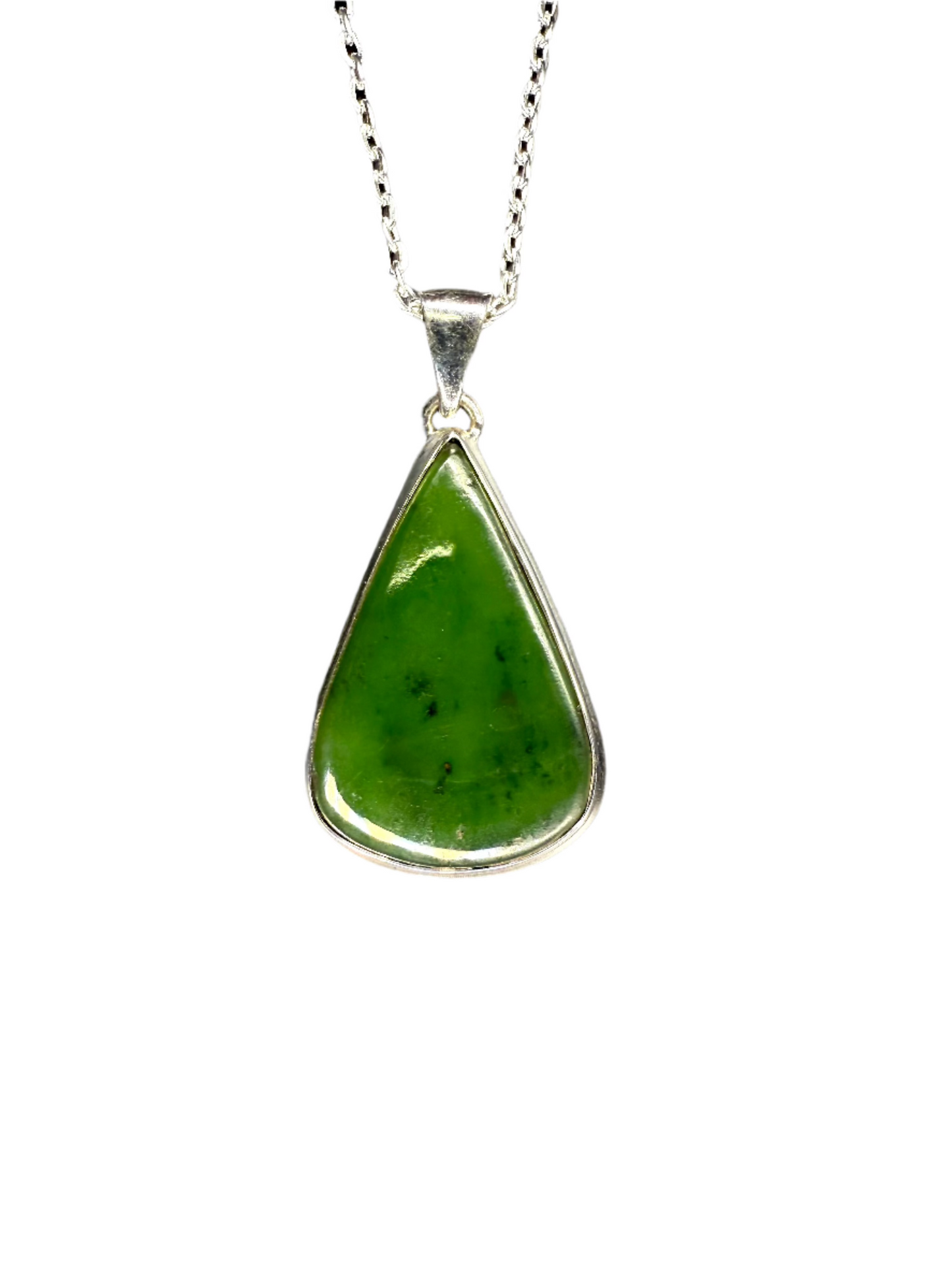 Nephrite Jade Polished Sterling Silver Pendant | Canada | Teardrop