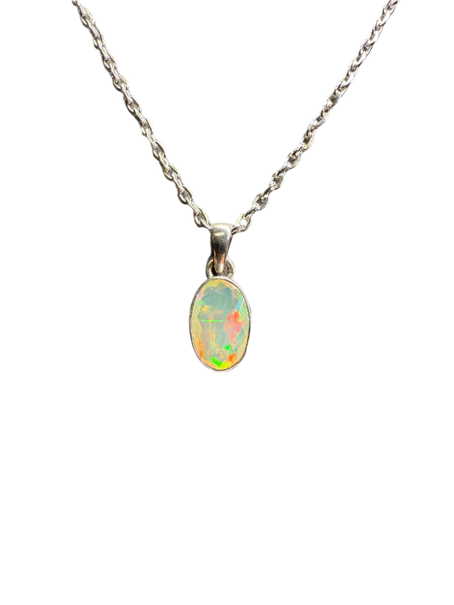 Opal Faceted Sterling Silver Pendant | Ethiopia | Oval