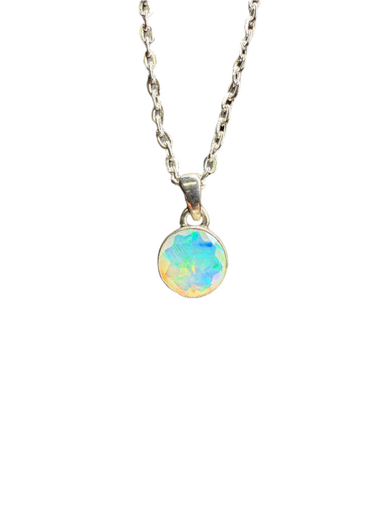 Opal Faceted Sterling Silver Pendant | Ethiopia | Round