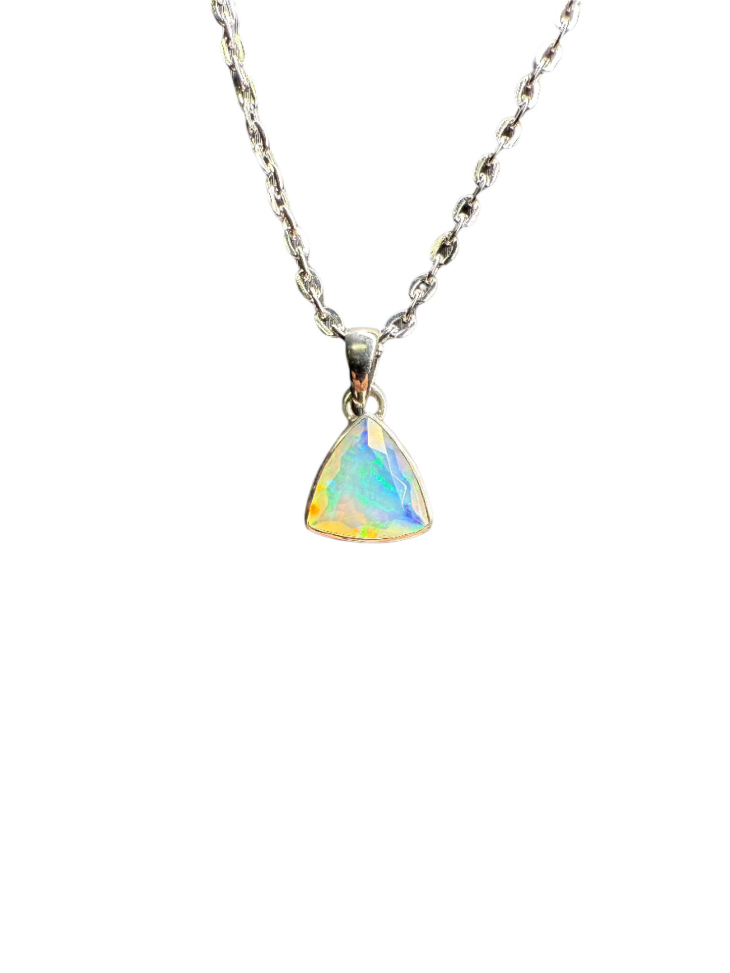 Opal Faceted Sterling Silver Pendant | Ethiopia | Triangle