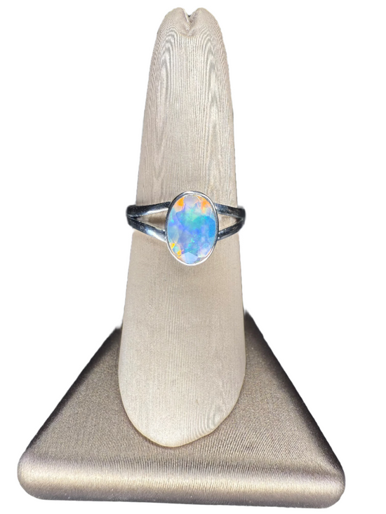 Opal Faceted Sterling Silver Ring | Ethiopia | Oval