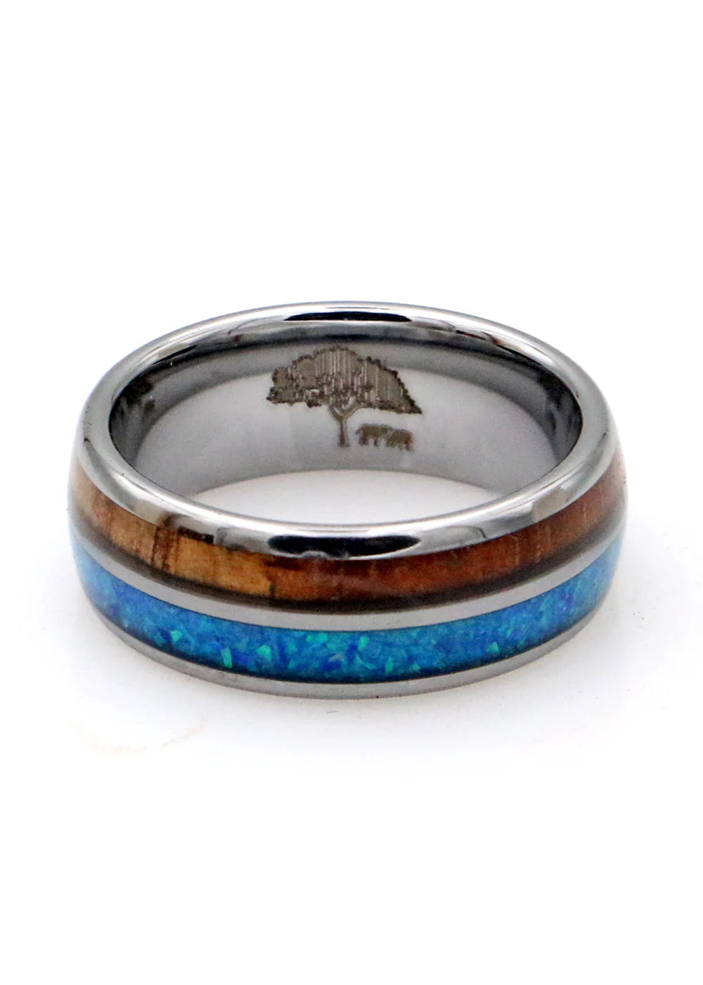 Opal & Hawaiian Koa Wood Ring | 8mm Tungsten Flat