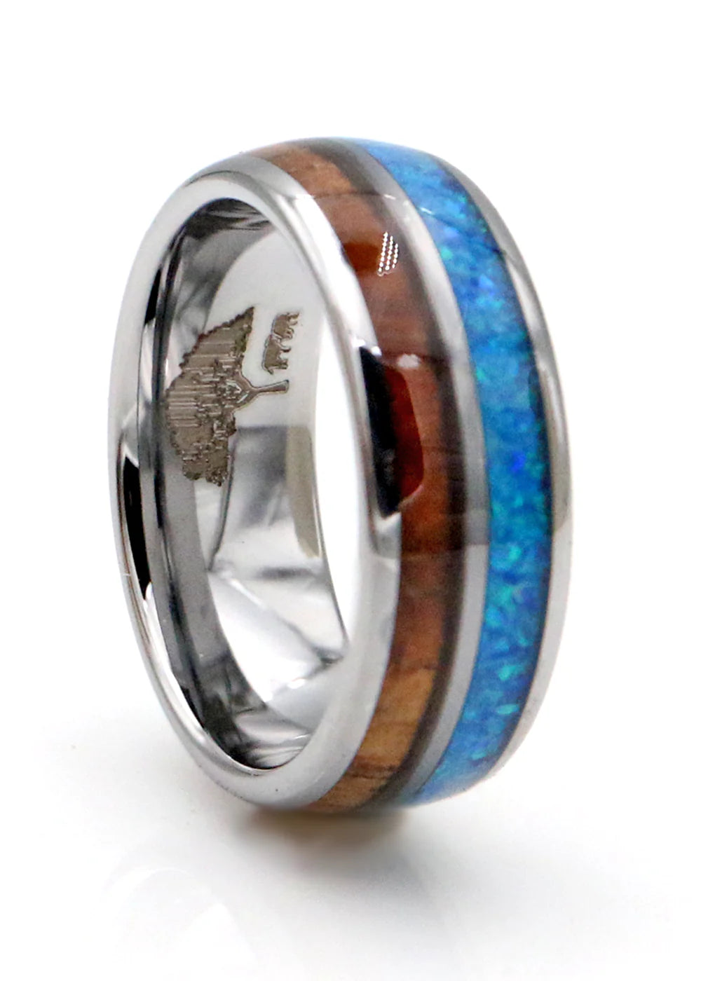 Opal & Hawaiian Koa Wood Ring | 8mm Tungsten Side