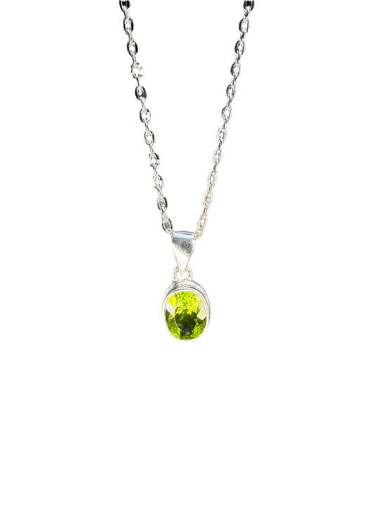 Peridot Faceted Sterling Silver Pendant | Arizona, USA | Oval