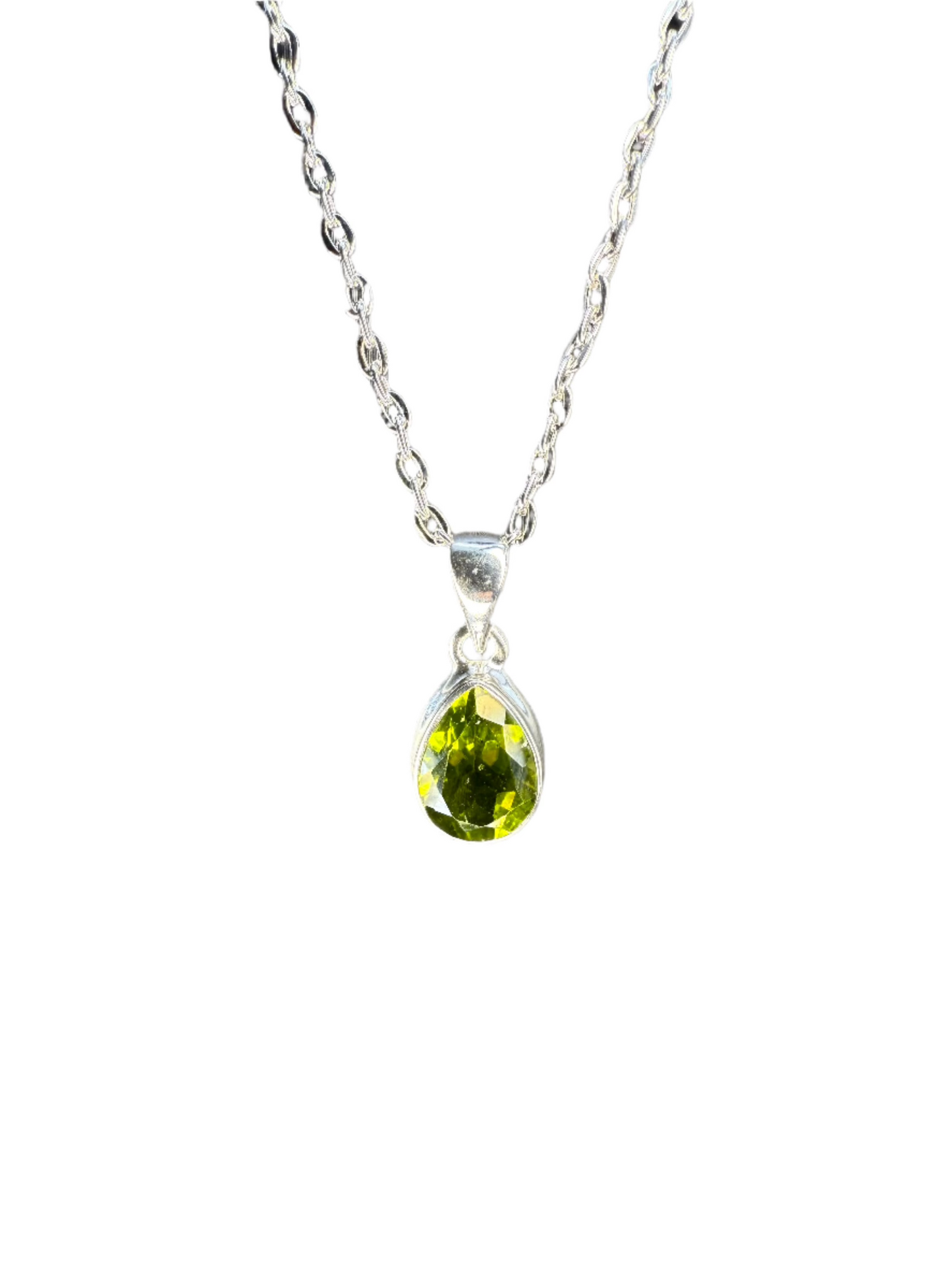 Peridot Faceted Sterling Silver Pendant | Arizona, USA | Teardrop