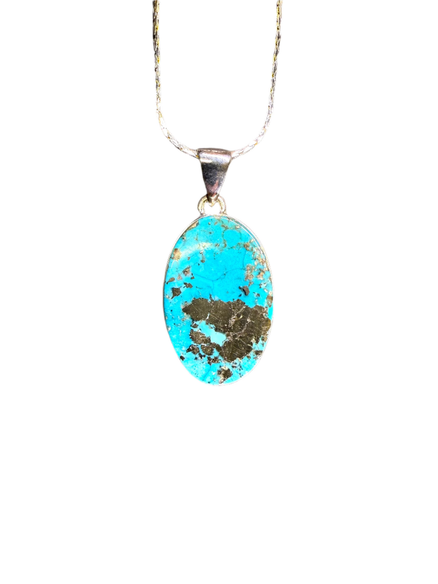 Persian Turquoise Polished Sterling Silver Pendant | Iran | Oval