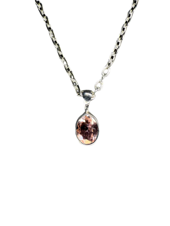 Pink Tourmaline Faceted Sterling Silver Pendant | Brazil