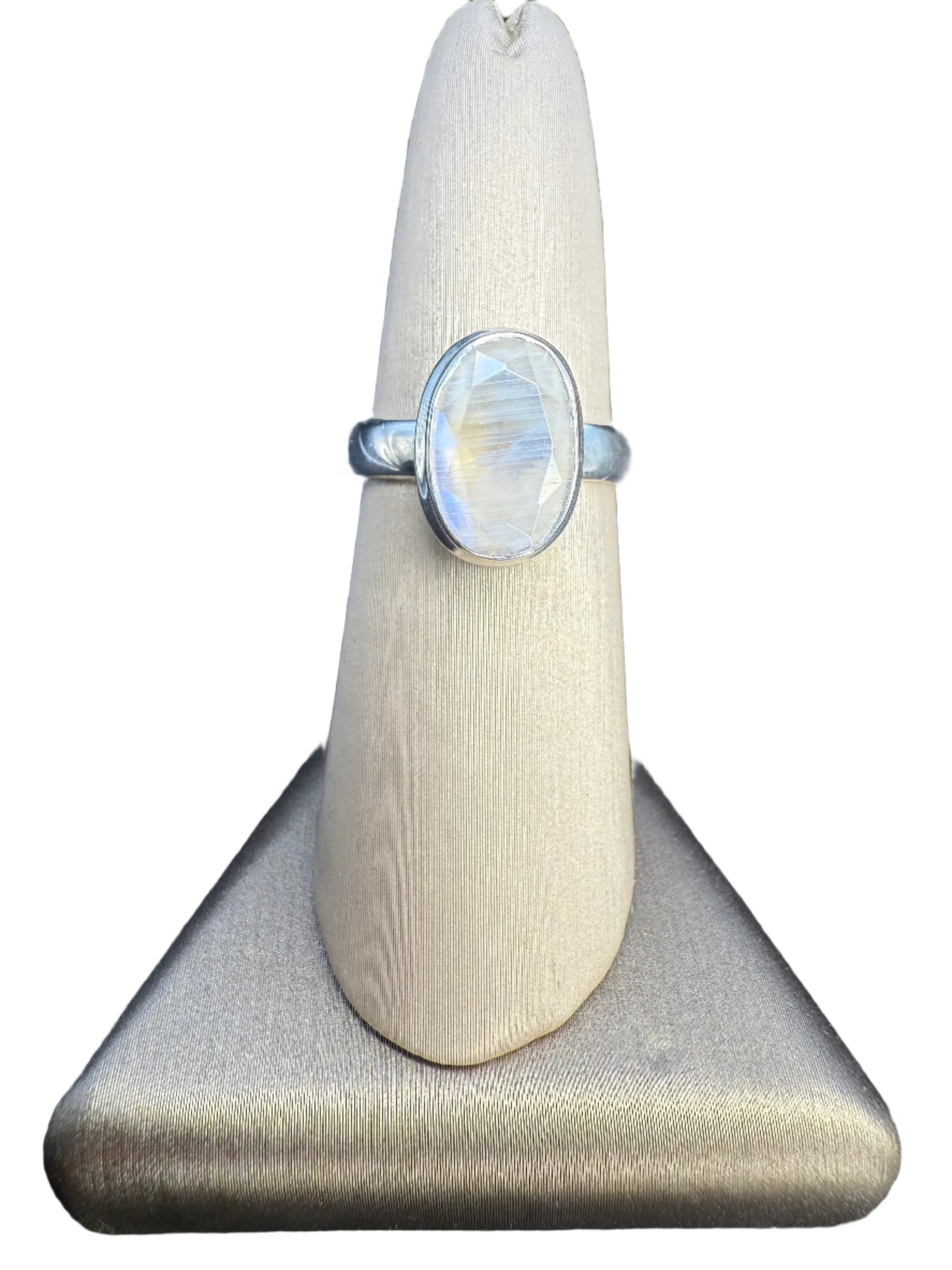 Rainbow Moonstone Faceted Sterling Silver Ring | Madagascar | Oval