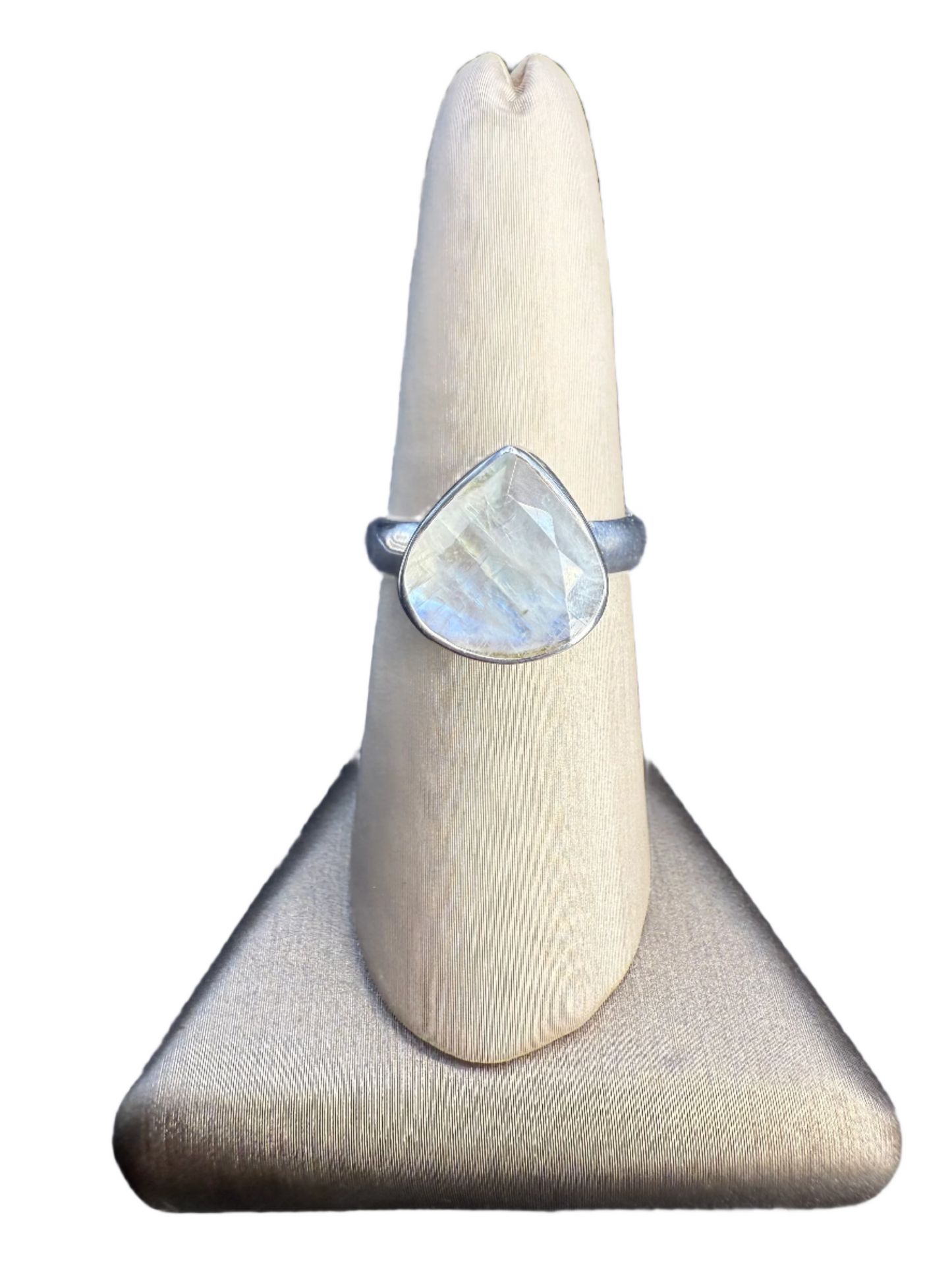 Rainbow Moonstone Faceted Sterling Silver Ring | Madagascar | Teardrop