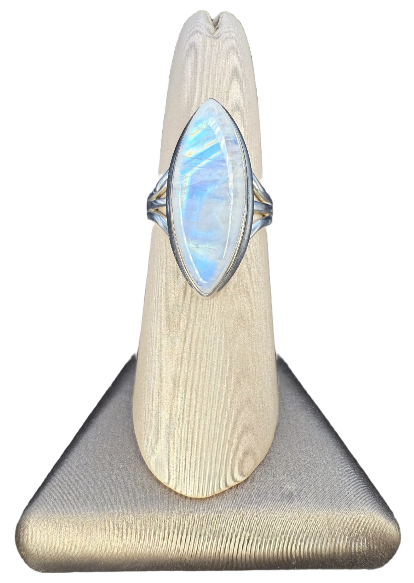 Rainbow Moonstone Polished Sterling Silver Ring | Madagascar | Marquise