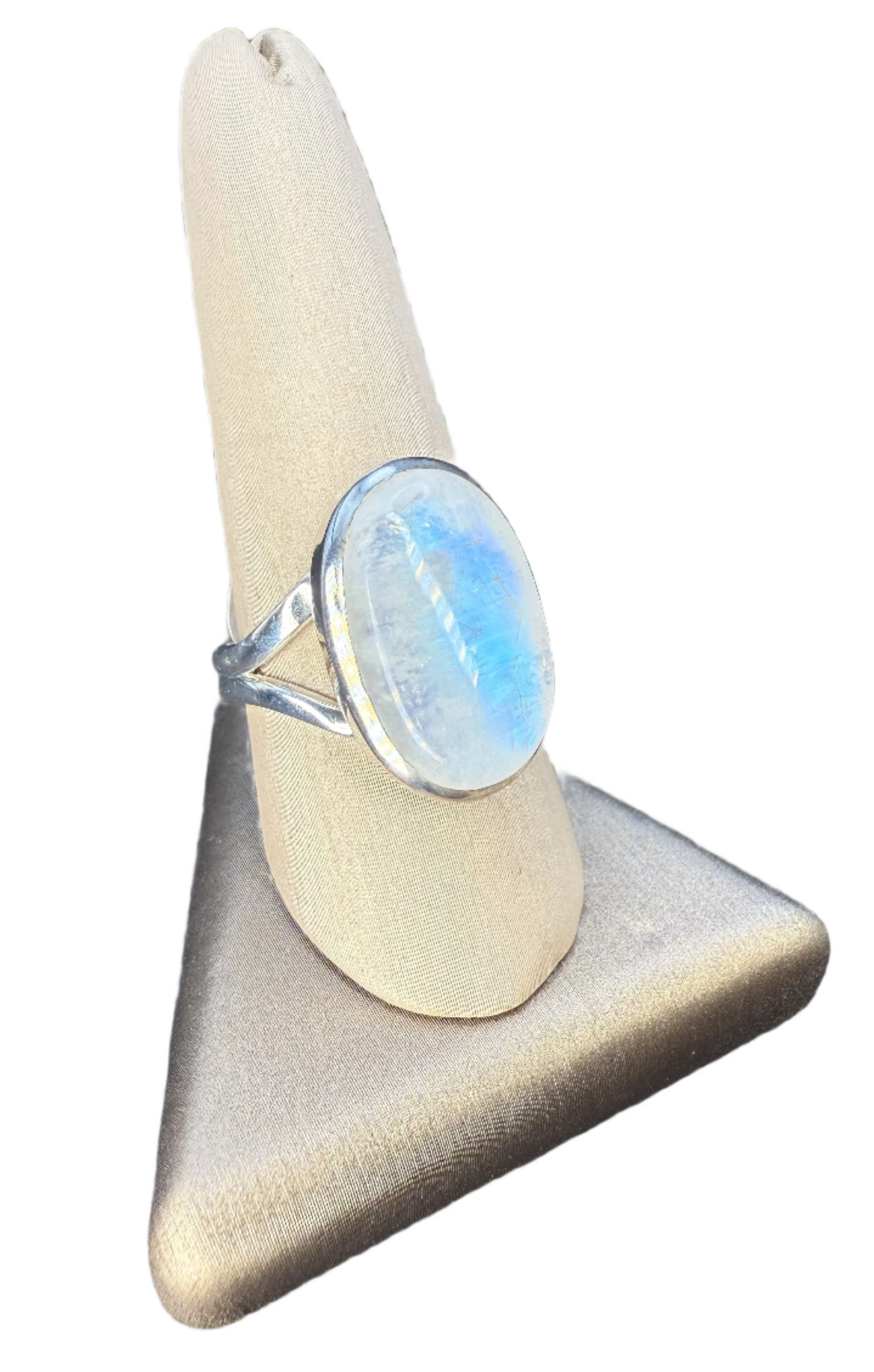 Rainbow Moonstone Polished Sterling Silver Ring | Madagascar | Oval