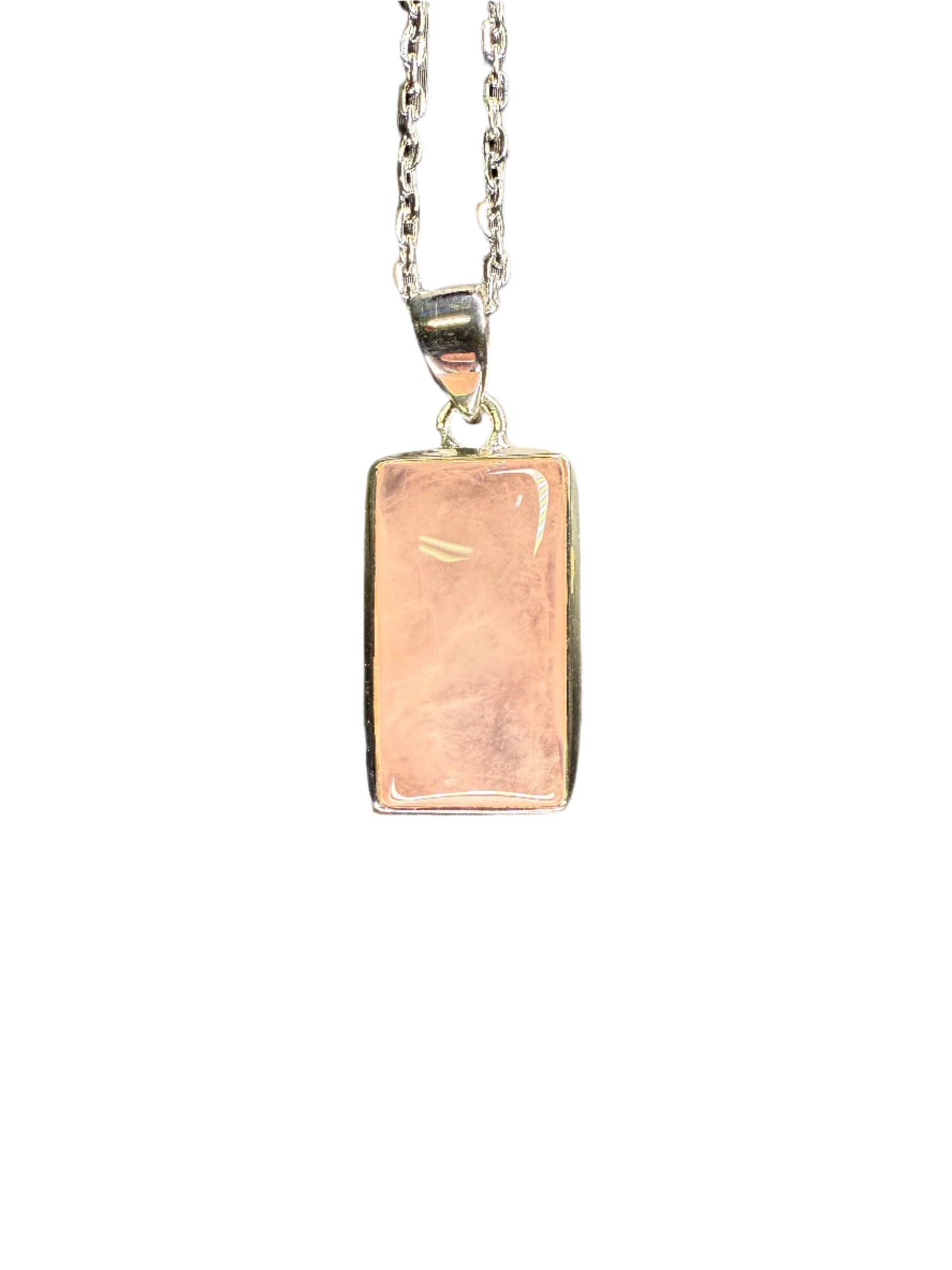 Rose Quartz Polished Sterling Silver Pendant | Rectangle