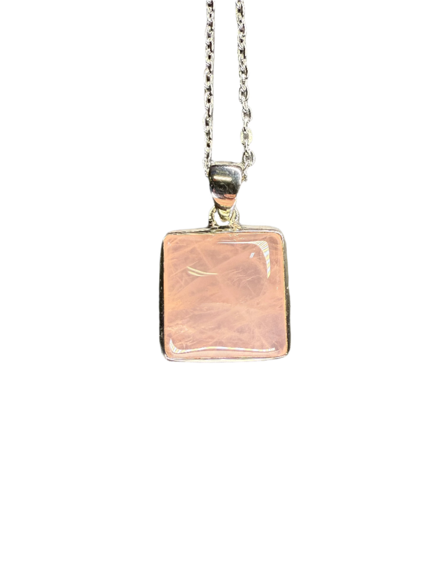 Rose Quartz Polished Sterling Silver Pendant | Square