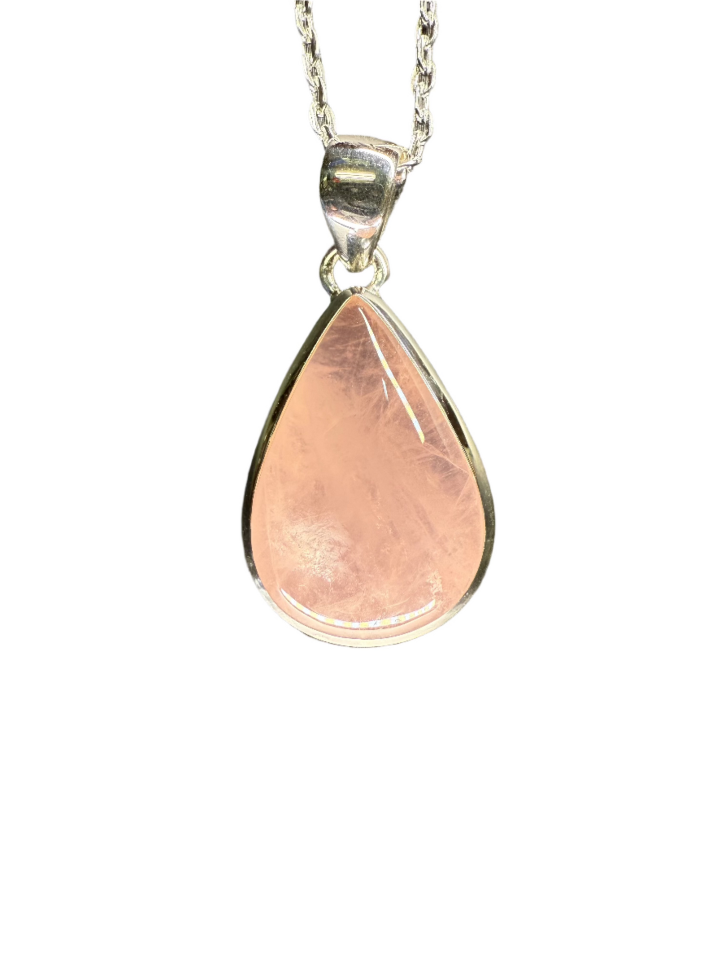 Rose Quartz Polished Sterling Silver Pendant | Teardrop