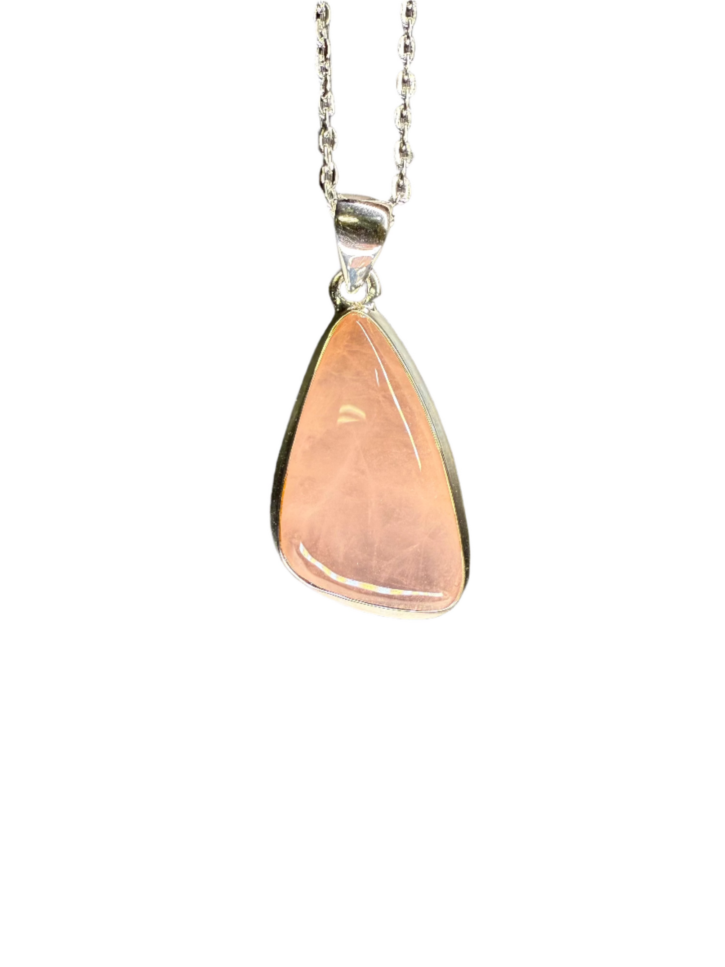 Rose Quartz Polished Sterling Silver Pendant | Triangle