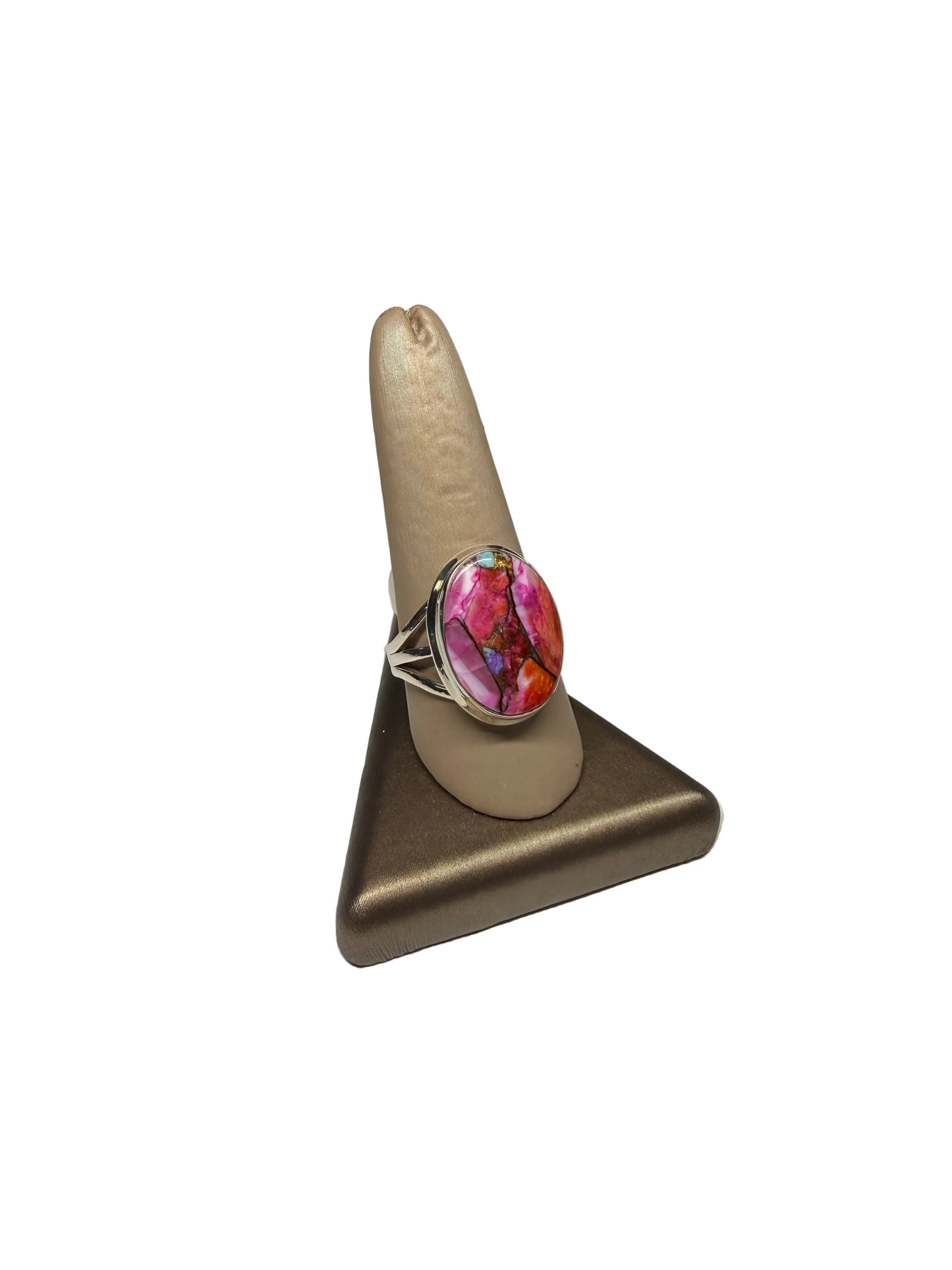 Kingman Pink Dahlia Turquoise Polished Sterling Silver Ring | Arizona, USA