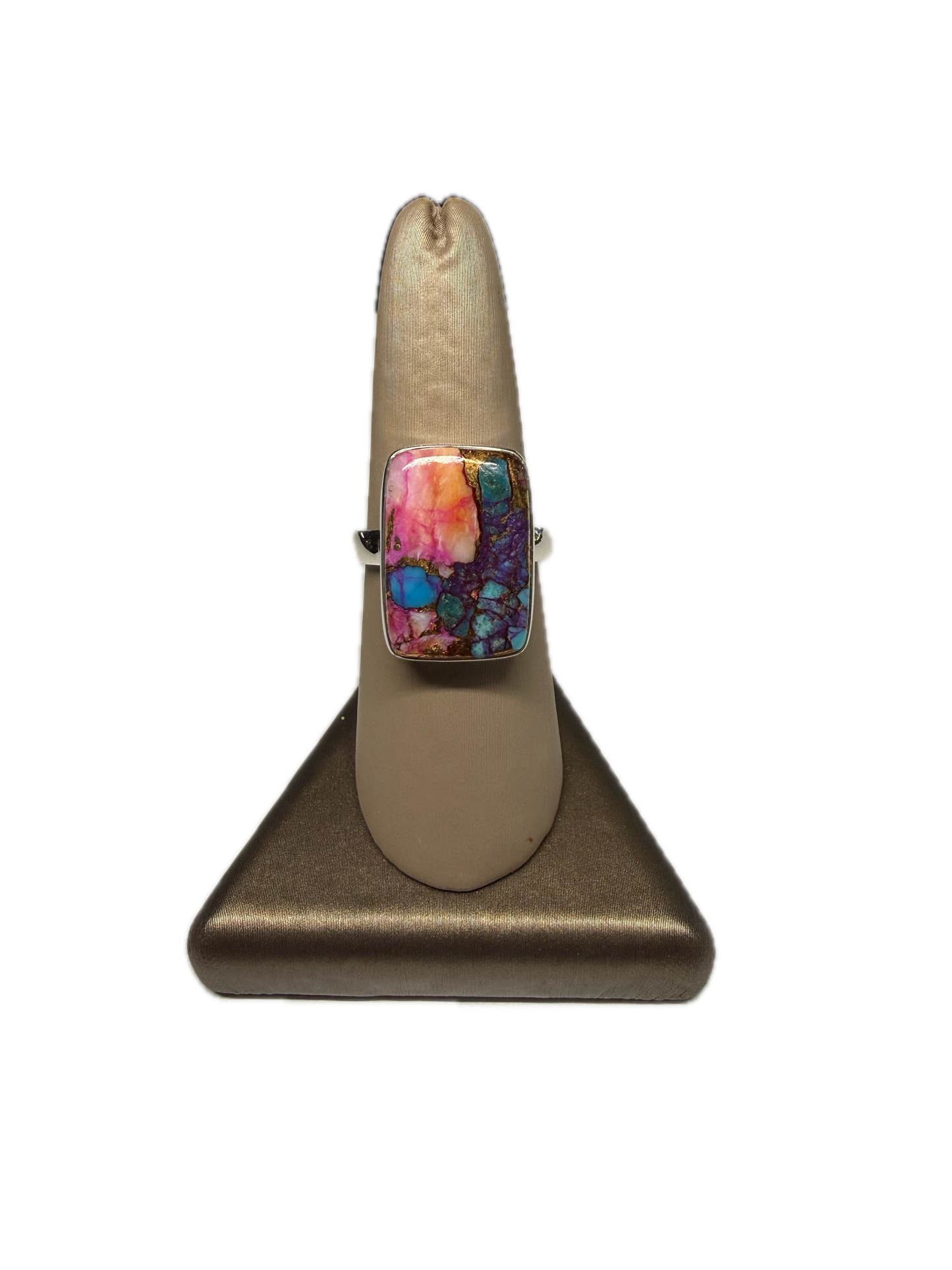 Kingman Pink Dahlia Turquoise Polished Sterling Silver Ring | Arizona, USA
