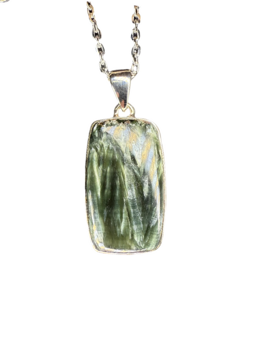 Seraphinite Polished Sterling Silver Pendant | Siberia | Rectangle