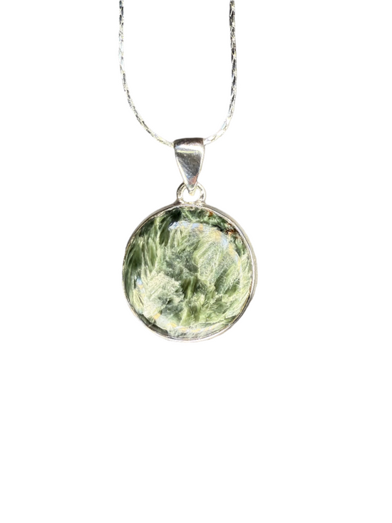 Seraphinite Polished Sterling Silver Pendant | Siberia | Round