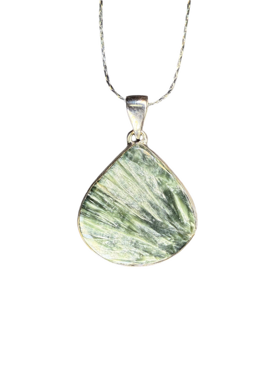 Seraphinite Polished Sterling Silver Pendant | Siberia | Teardrop