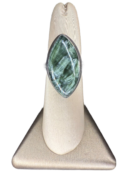 Seraphinite Polished Sterling Silver Ring | Siberia | Marquise