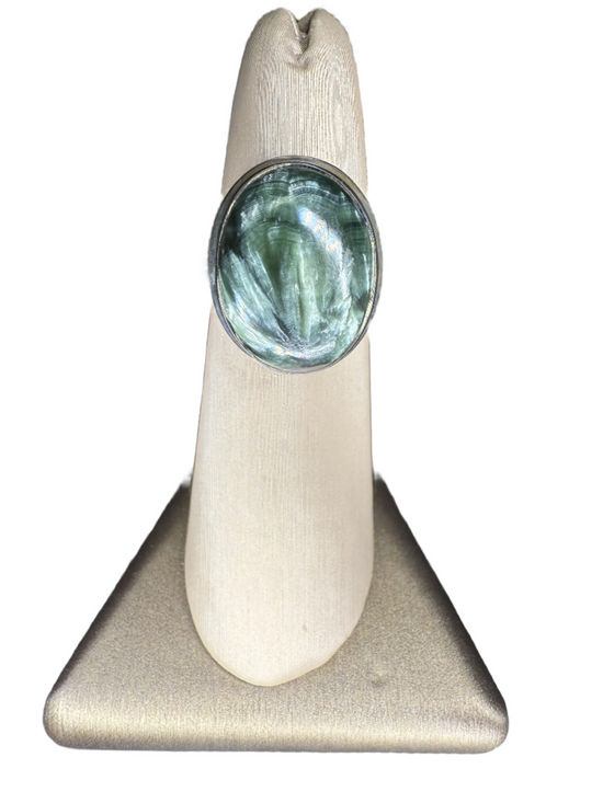 Seraphinite Polished Sterling Silver Ring | Siberia | Oval