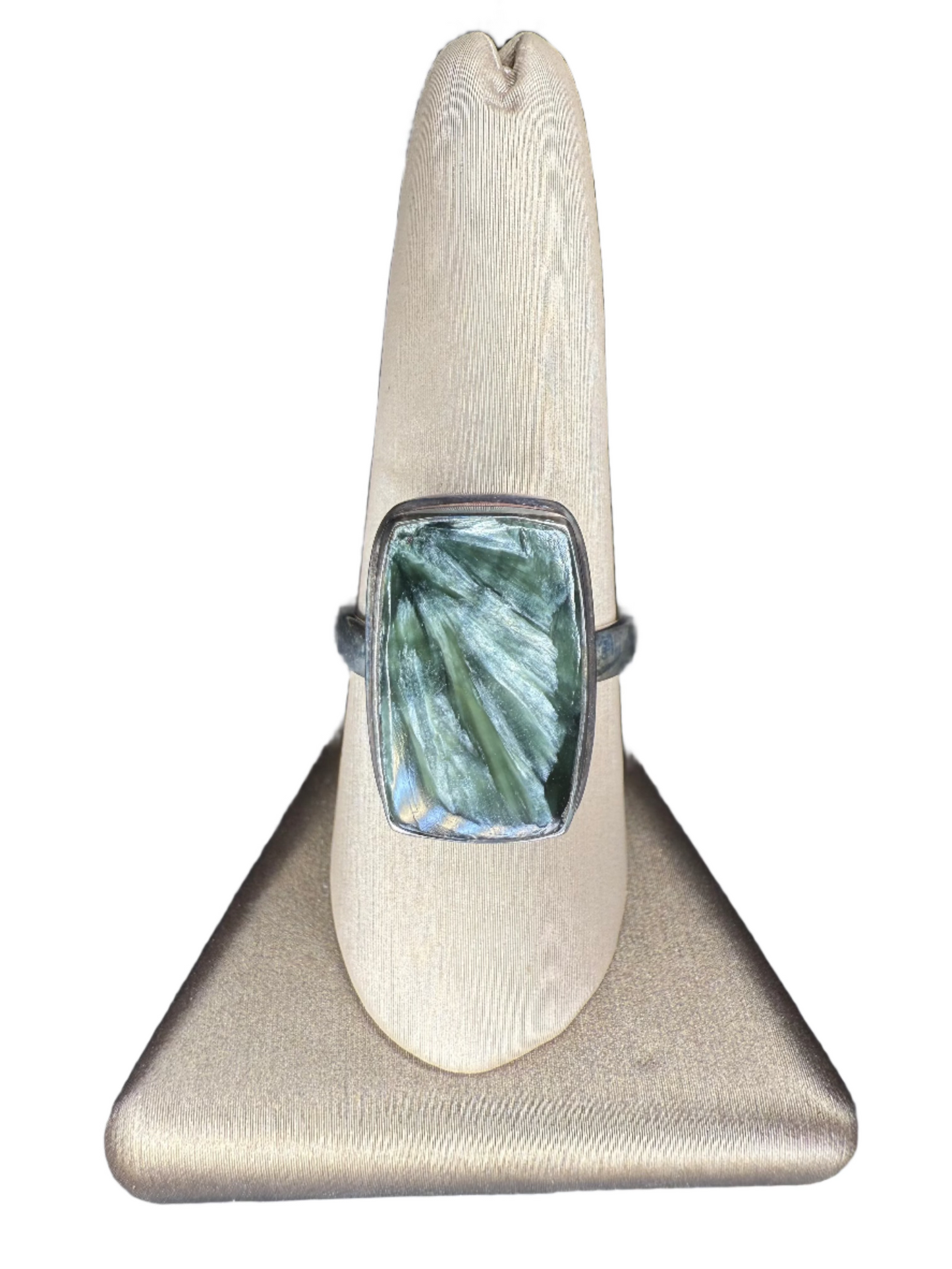 Seraphinite Polished Sterling Silver Ring | Siberia | Rectangle