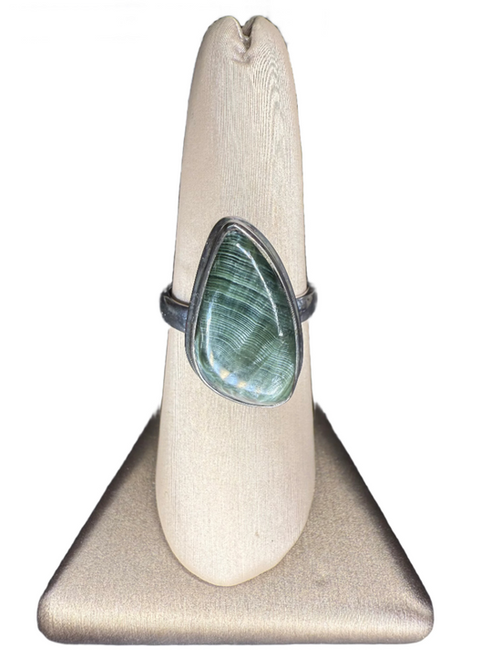 Seraphinite Polished Sterling Silver Ring | Siberia | Teardrop