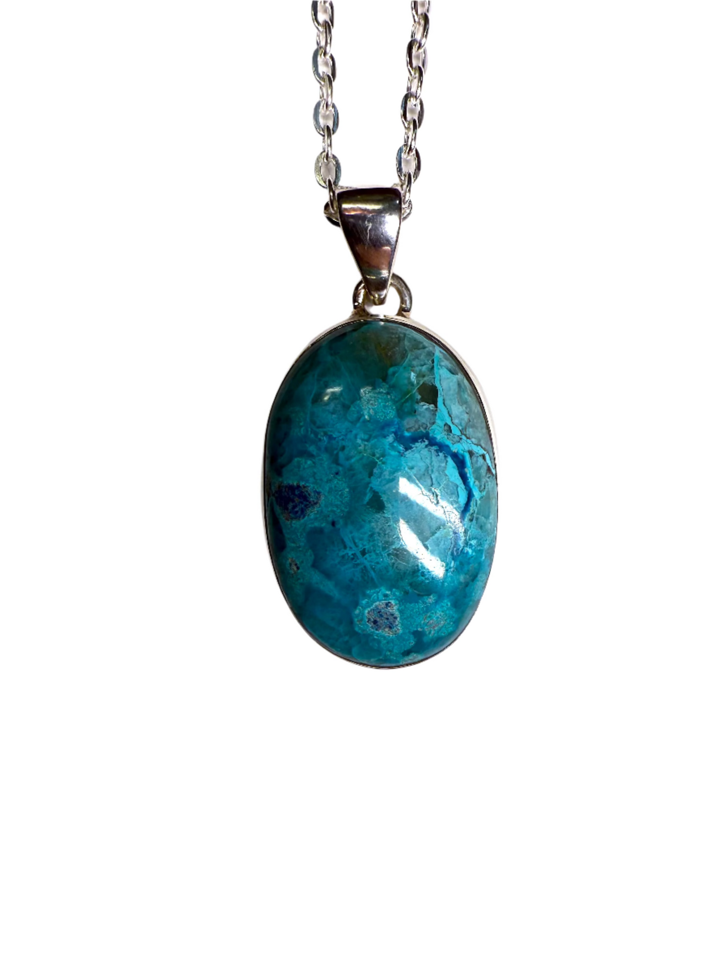 Shattuckite Polished Sterling Silver Pendant | Congo | Oval