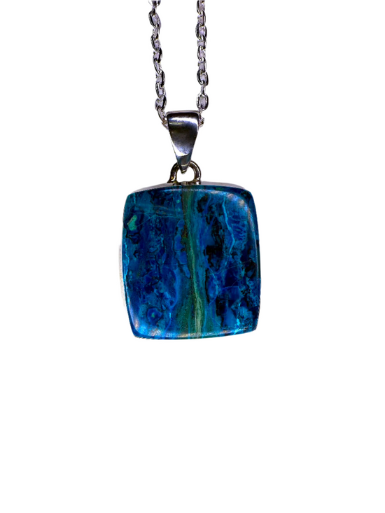 Shattuckite Polished Sterling Silver Pendant | Congo | Square