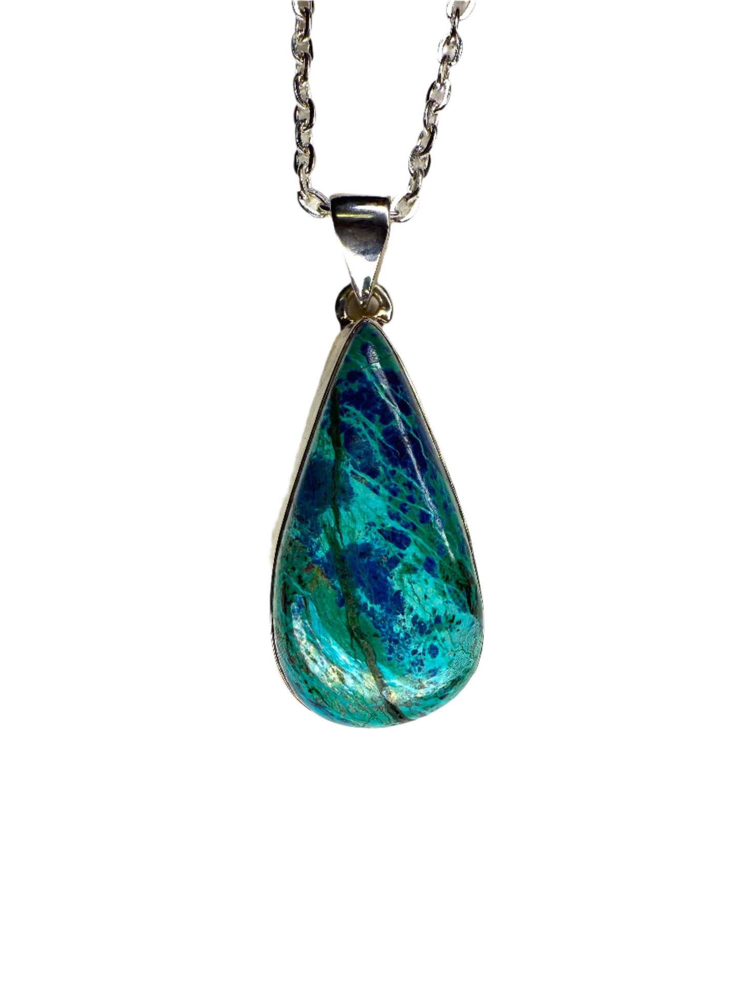 Shattuckite Polished Sterling Silver Pendant | Congo | Teardrop