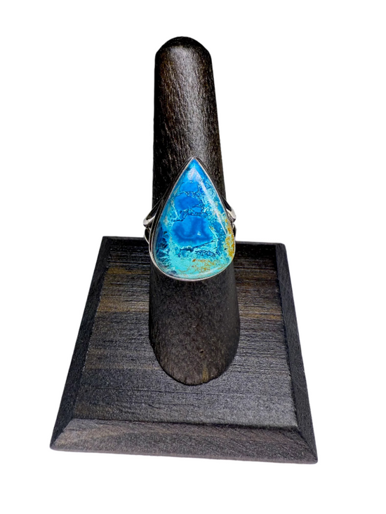 Shattuckite Polished Sterling Silver Ring | Congo | Teardrop